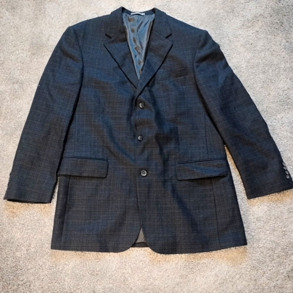 Oscar De La Renta Grey Double Breasted Three Button Wool Sports Coat Sz 42L